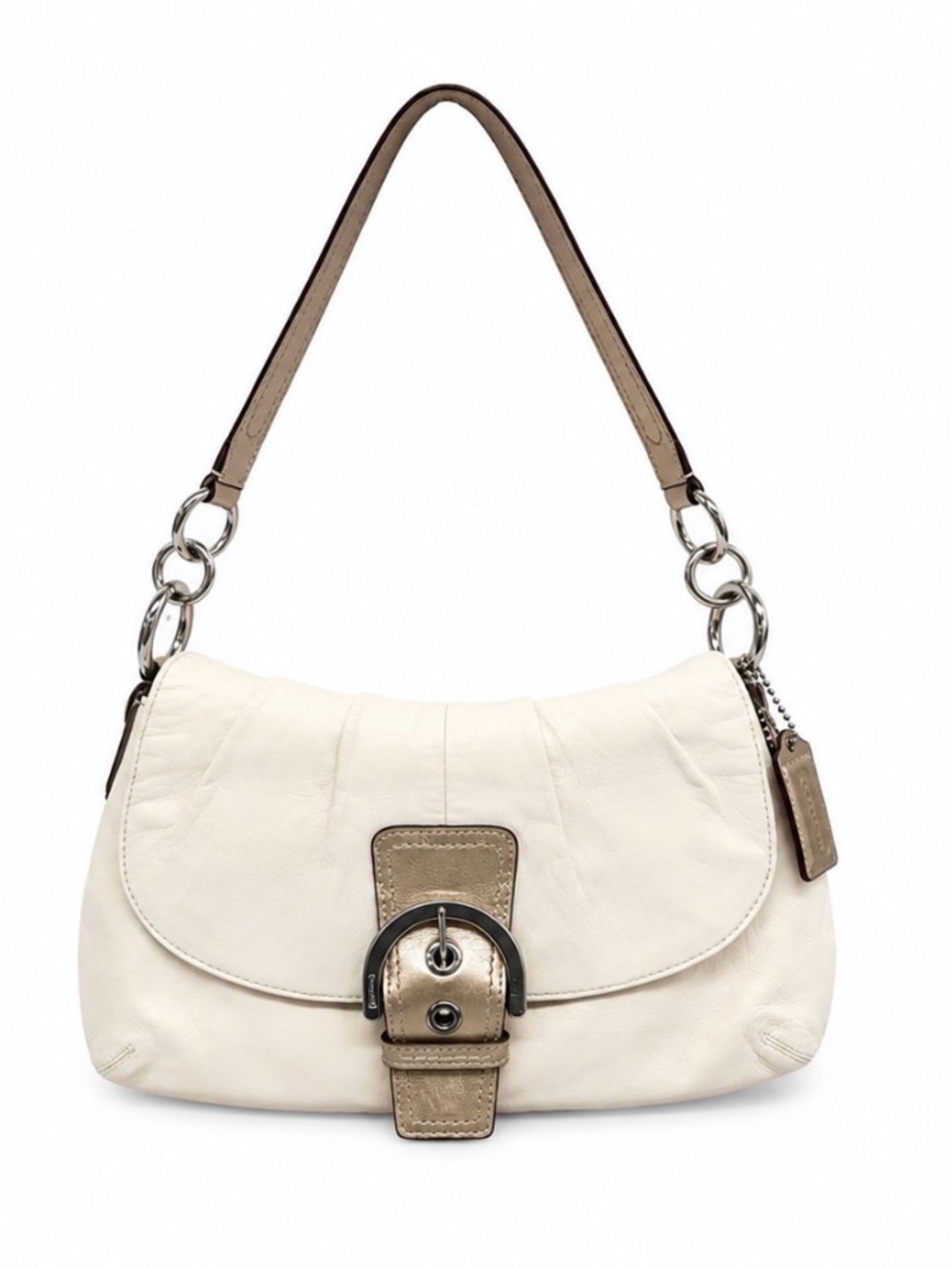 VTG Y2K Coach Soho Off-White Leather Buckle Flap Shoulder Bag F17217 - Picture 1 of 6
